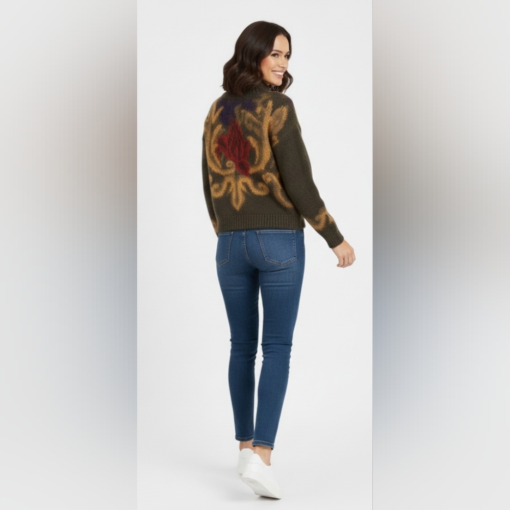 VINTAGE Ellen Tracy Mohair Blend Floral Mock Neck Cropped Sweater Medium - Picture 3 of 16